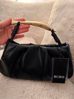 BCBG Black Clutch with Gold Top Handle